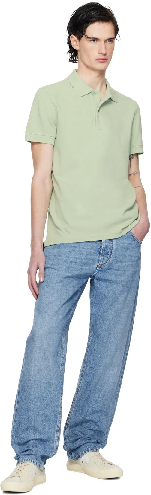 BOTTEGA VENETA Straight Leg Denim Trousers Green Patch In Blue