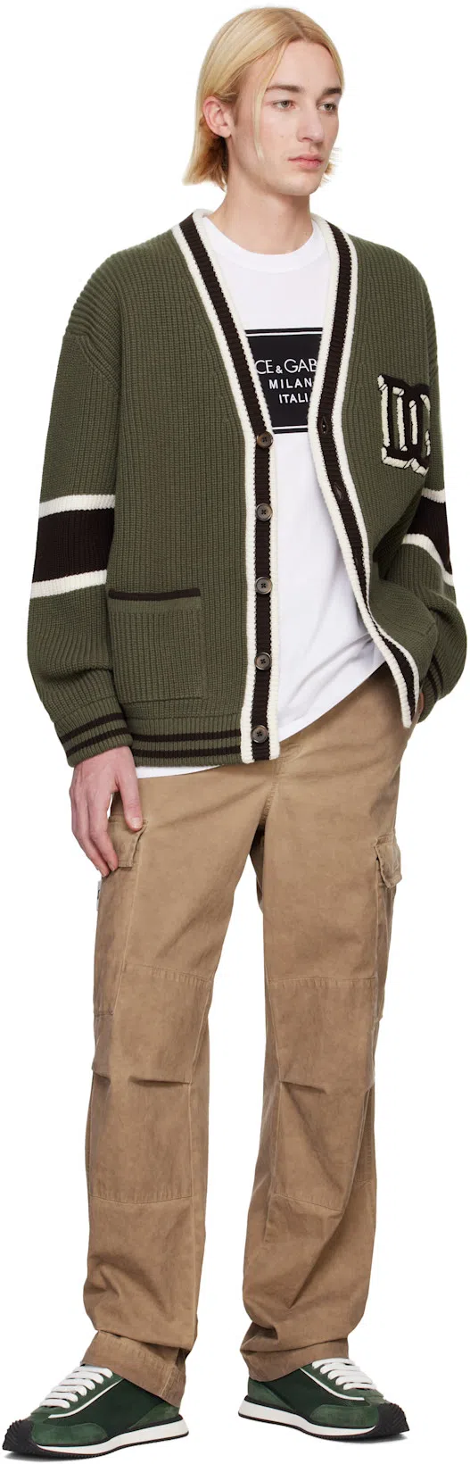 DOLCE & GABBANA Green Panelled Leather Sneakers In Multi