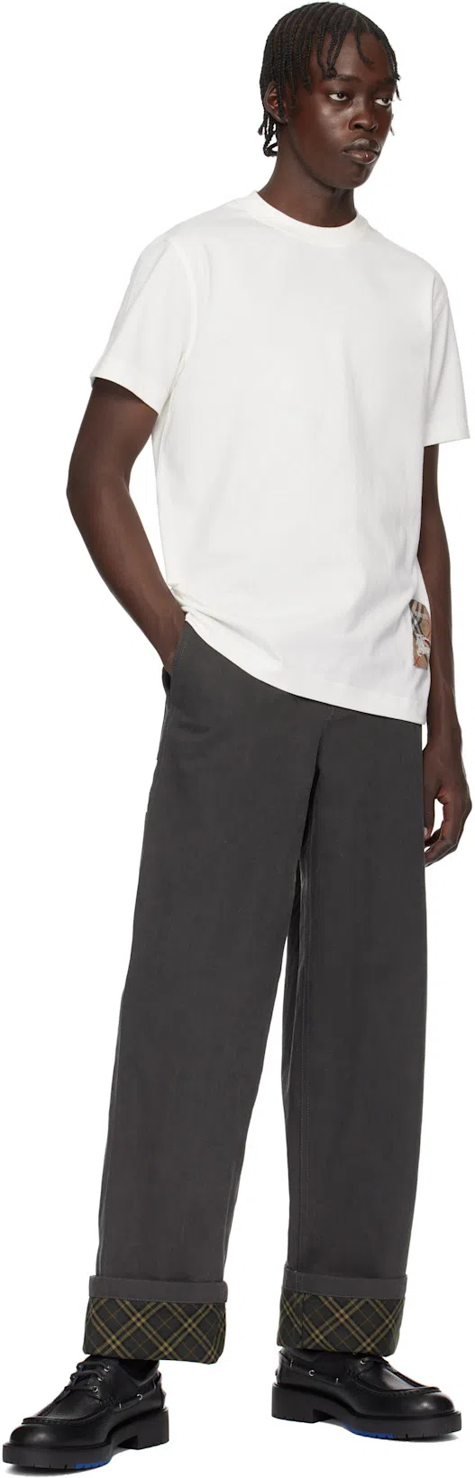 BURBERRY Check Label Cotton T-shirt In White