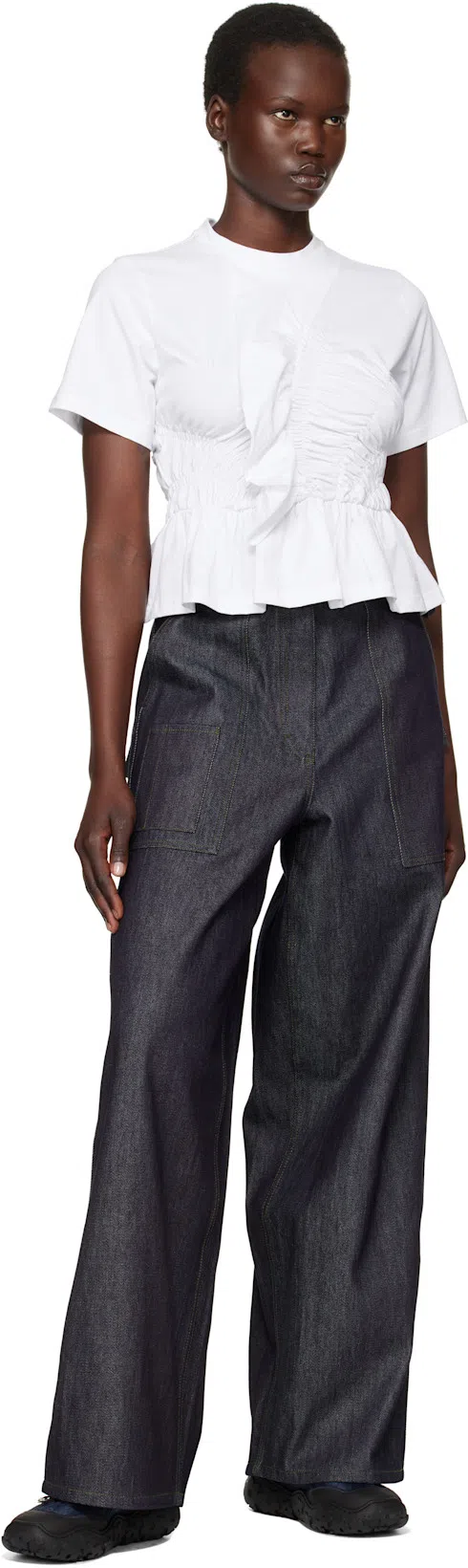 CECILIE BAHNSEN Ace Smocked Jersey Peplum T-shirt In White