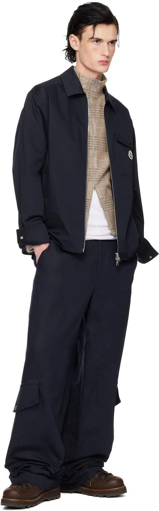 MONCLER Cotton Stretch Garbardine Zip-up Shirt Jacket In Navy