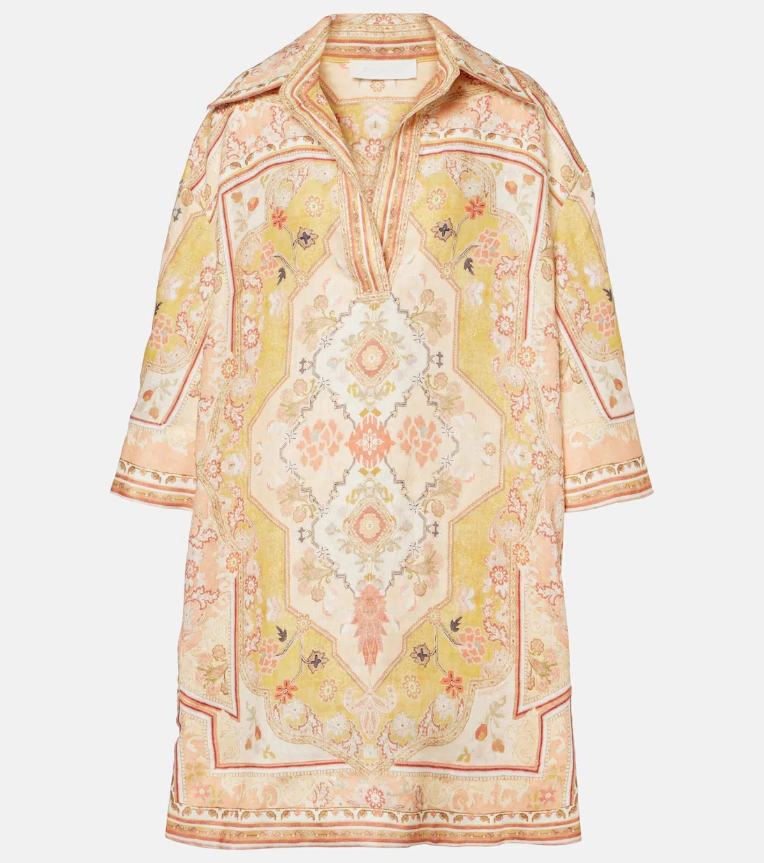 ZIMMERMANN Wylie Printed Linen Tunic In Nude