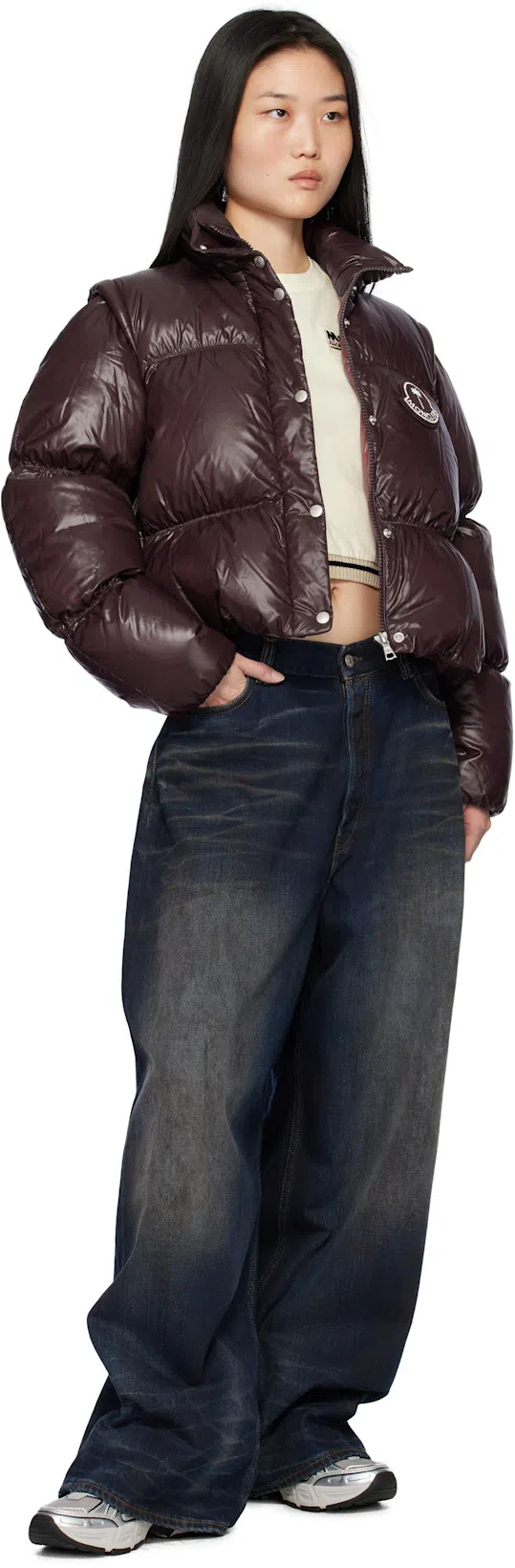 MONCLER GENIUS Moncler X Palm Angels Women's Burgundy Nylon Jacket With High Padded Collar In Red