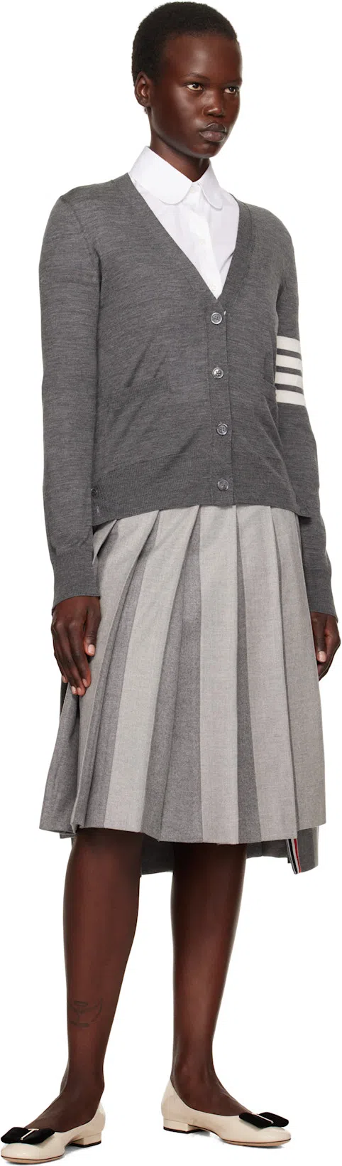 THOM BROWNE 4-bar Wool Melange Cardigan In Grey