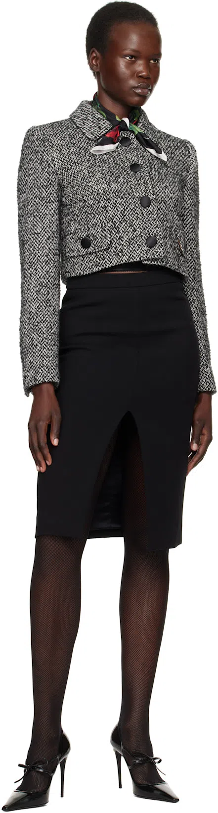 DOLCE & GABBANA Dolce&gabbana Black Wool Blend Midi Pencil Skirt