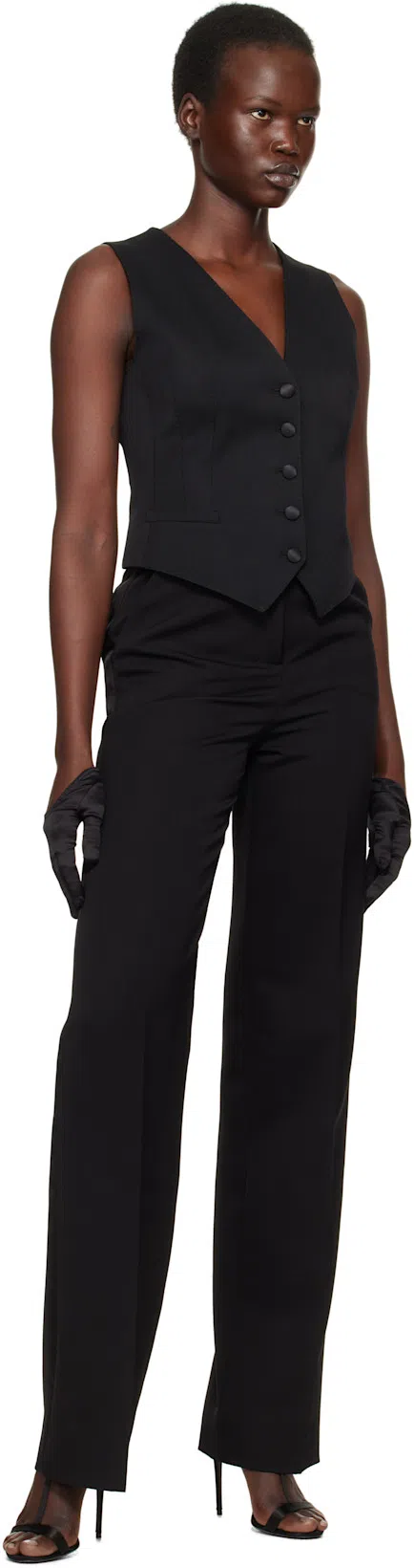 DOLCE & GABBANA Black Silk Duchesse Single Breasted Tuxedo Vest In N0000 Nero