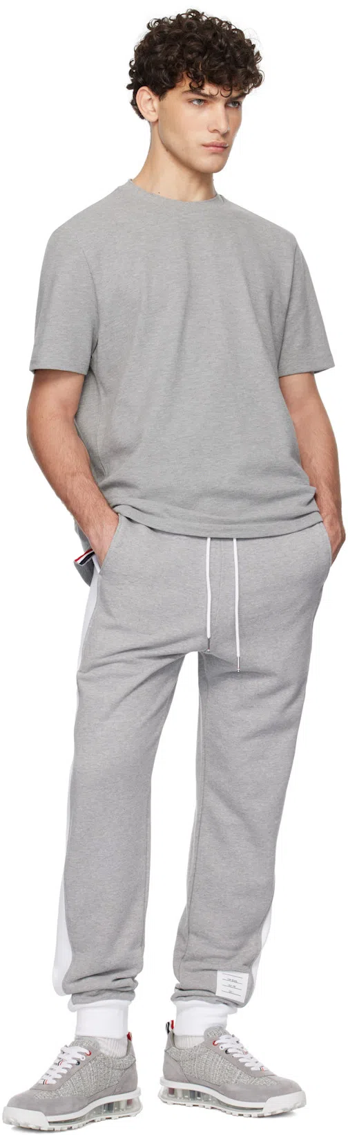 THOM BROWNE Rwb Stripe Loopback Sweatpants In Light Grey