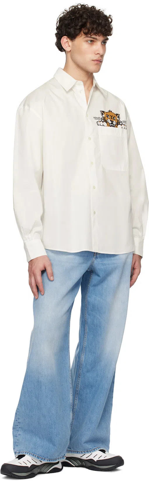 KENZO "happy Tiger" Casual Shirt In White