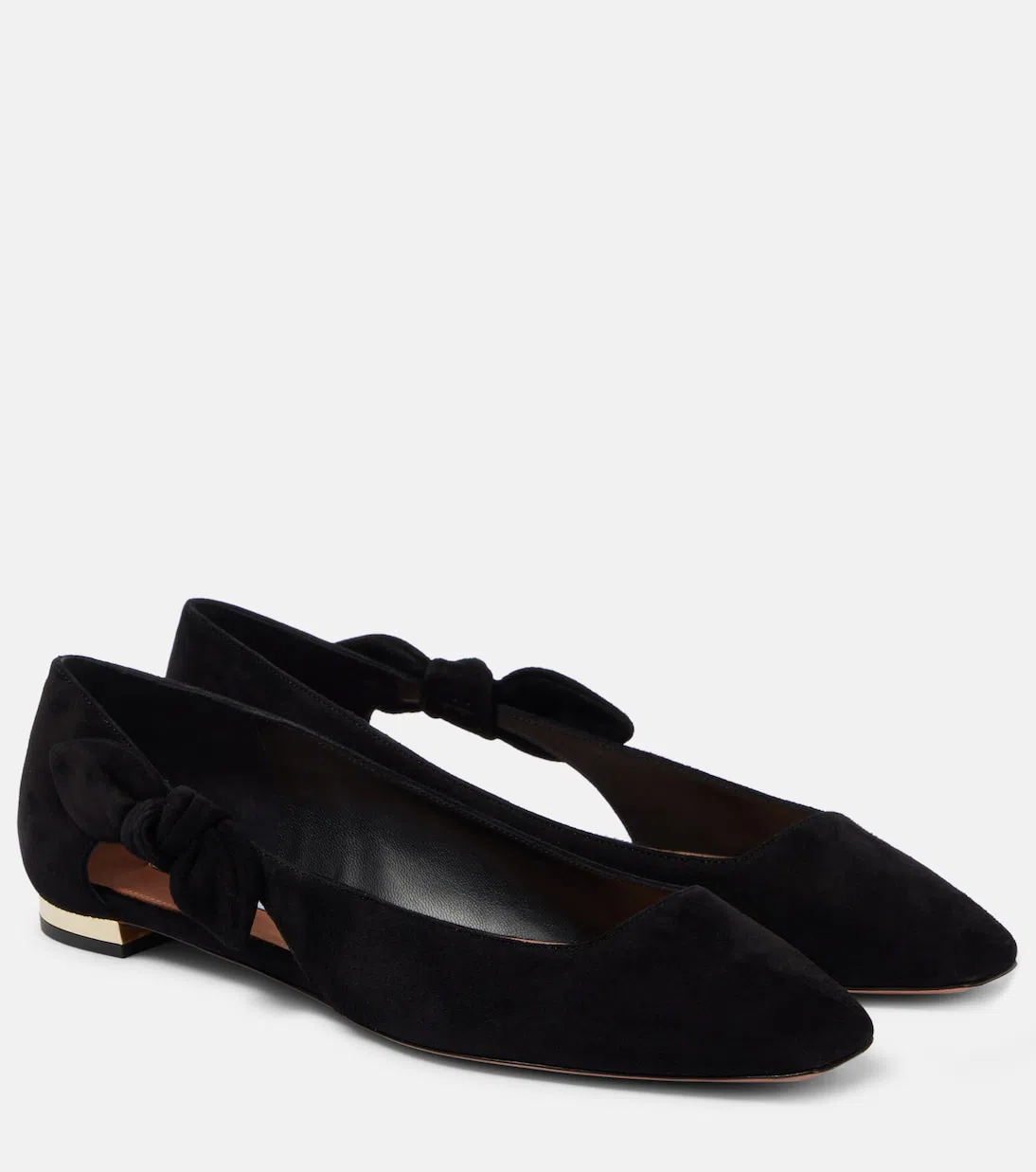 AQUAZZURA Very Bow Tie Suede Ballet Flats In Black