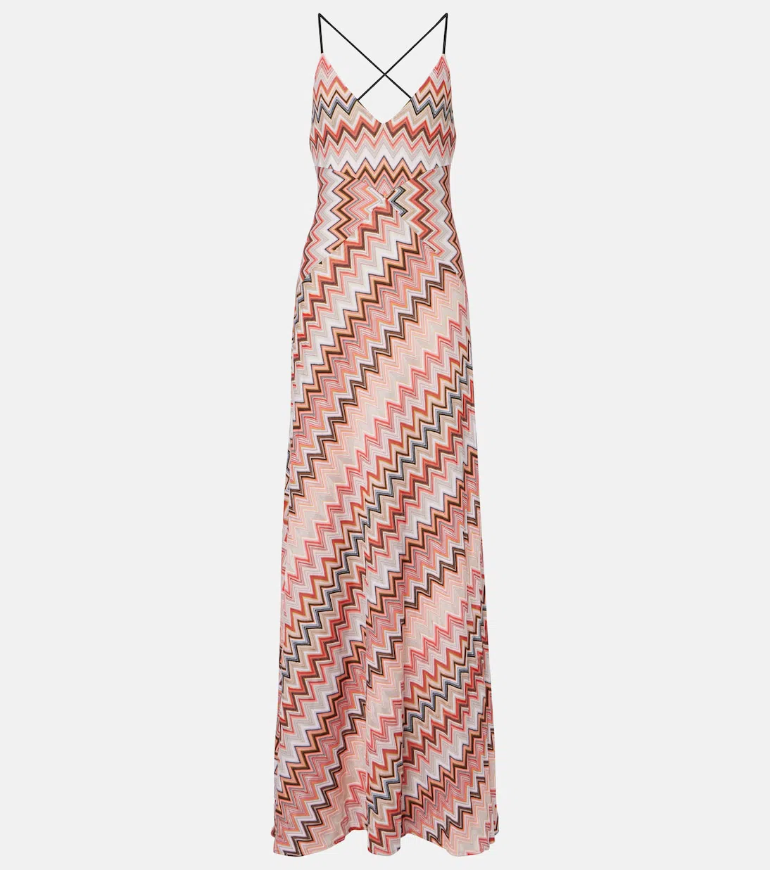 MISSONI Multicolor Long Dress With Crossed Shoulder Straps And All-over Zigzag Motif In Viscose Woman In Brown