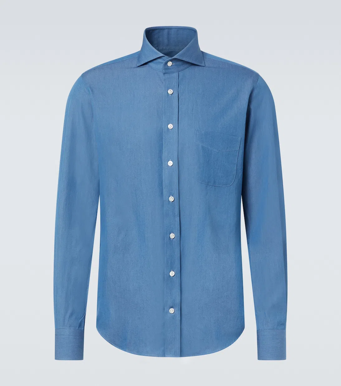 THOM SWEENEY Cotton Chambray Shirt In Blue