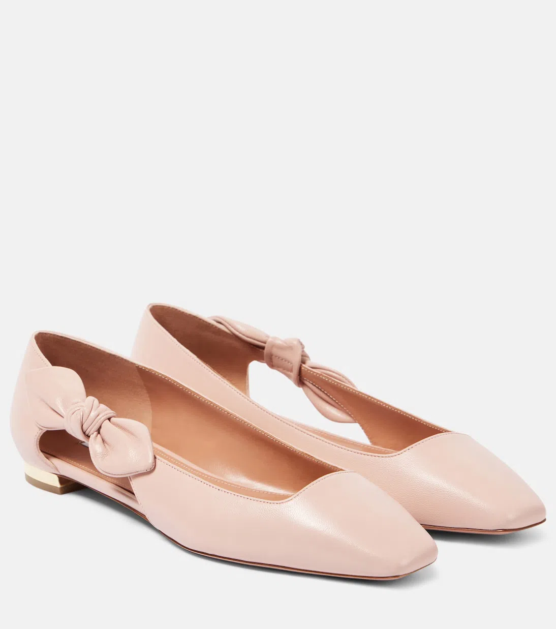 AQUAZZURA Very Bow Tie Leather Ballet Flats In Petal