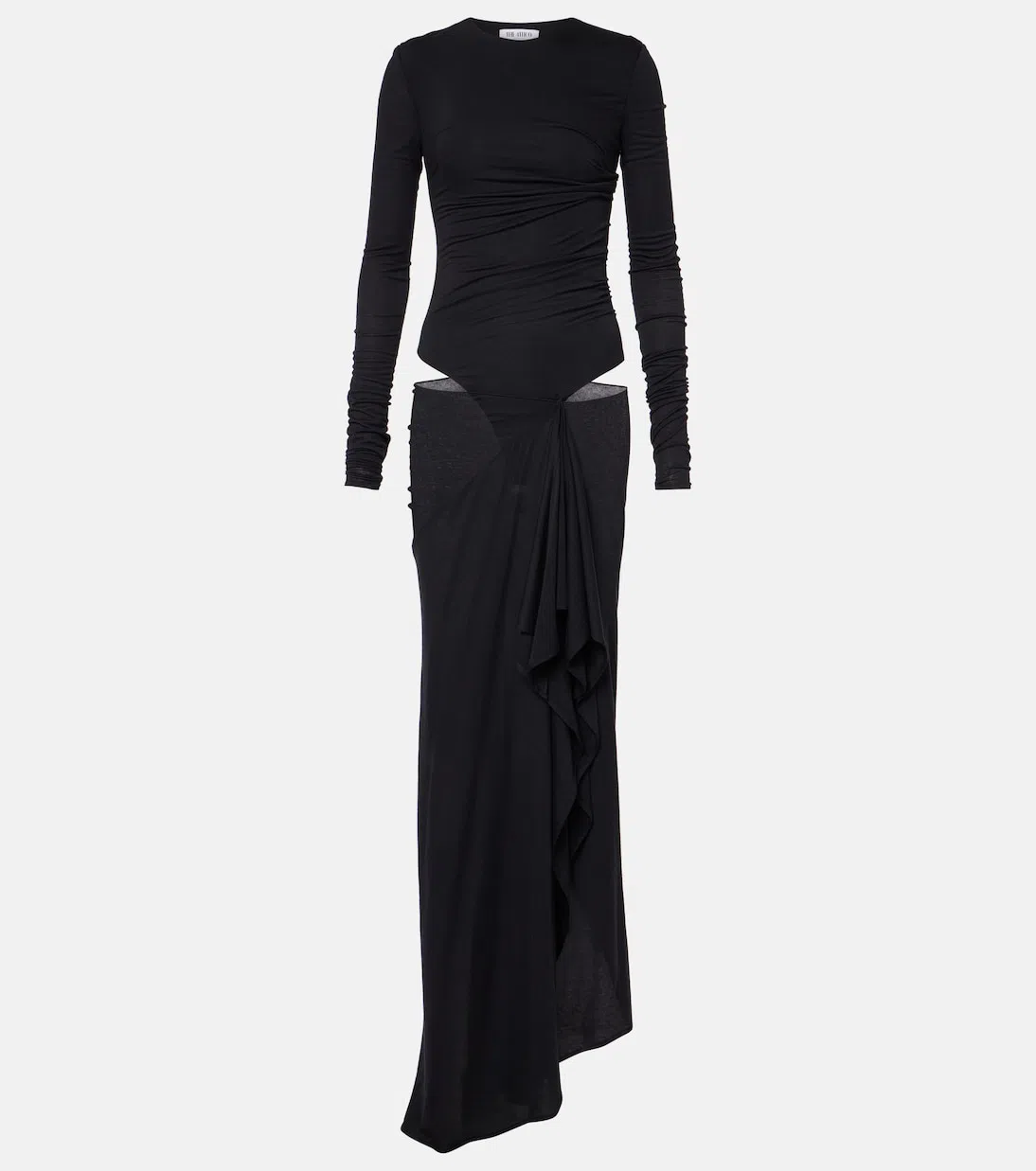 ATTICO Long Draped Jersey Dress With Pleats In Black