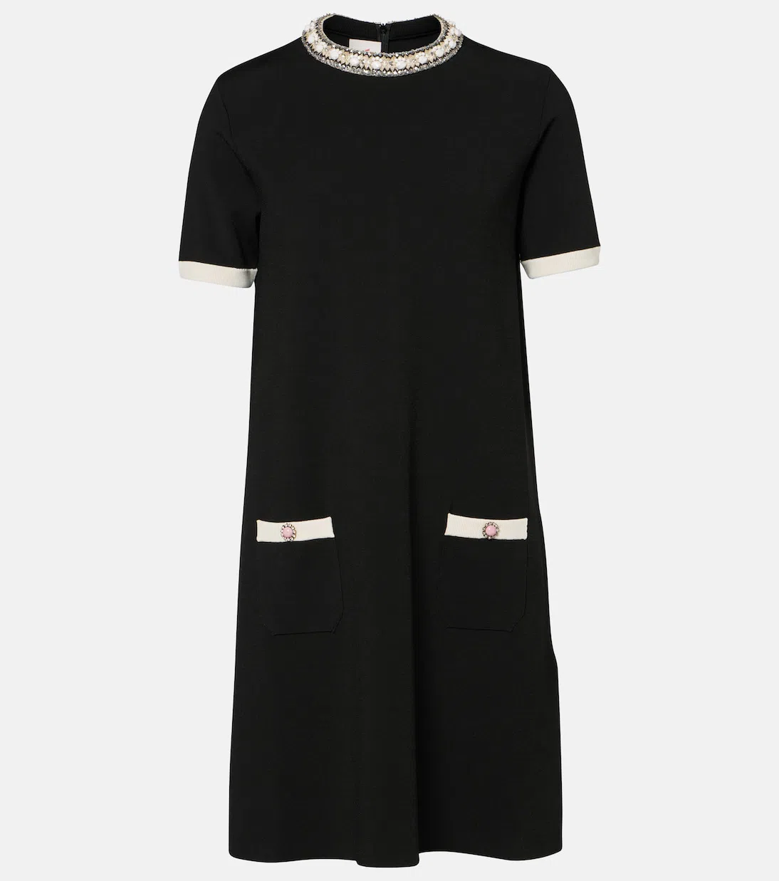 VALENTINO Black And Ivory Knit Dress With Round Neck