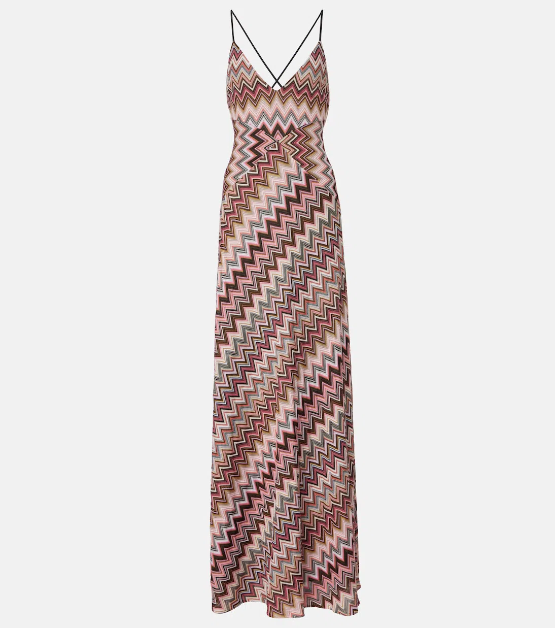 MISSONI Multicolor Long Dress With Crossed Shoulder Straps And All-over Zigzag Motif In Viscose Woman In Brown
