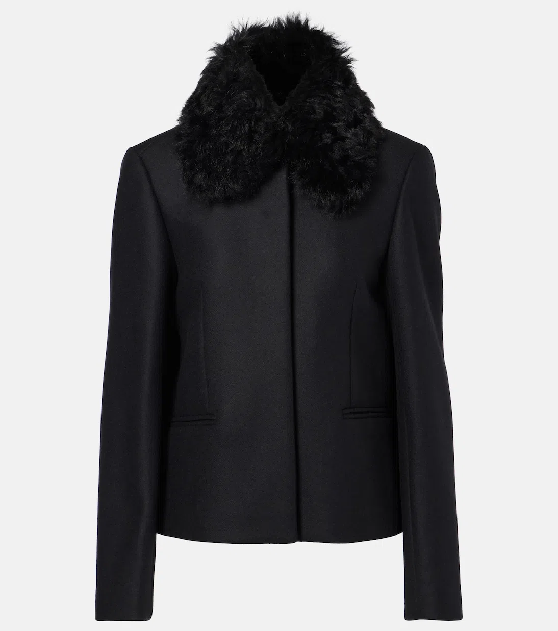 TOTÊME Toteme Wool Blend Jacket With Removable Genuine Shearling Collar In Black