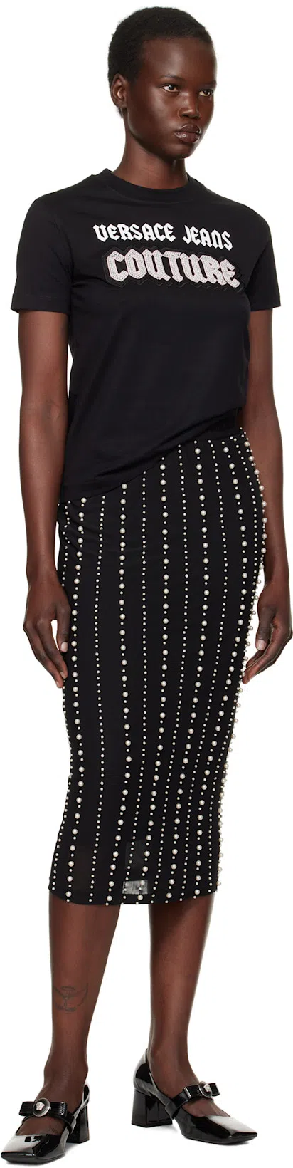 VERSACE Gianni Ribbon 95 Wedge Mules In Black