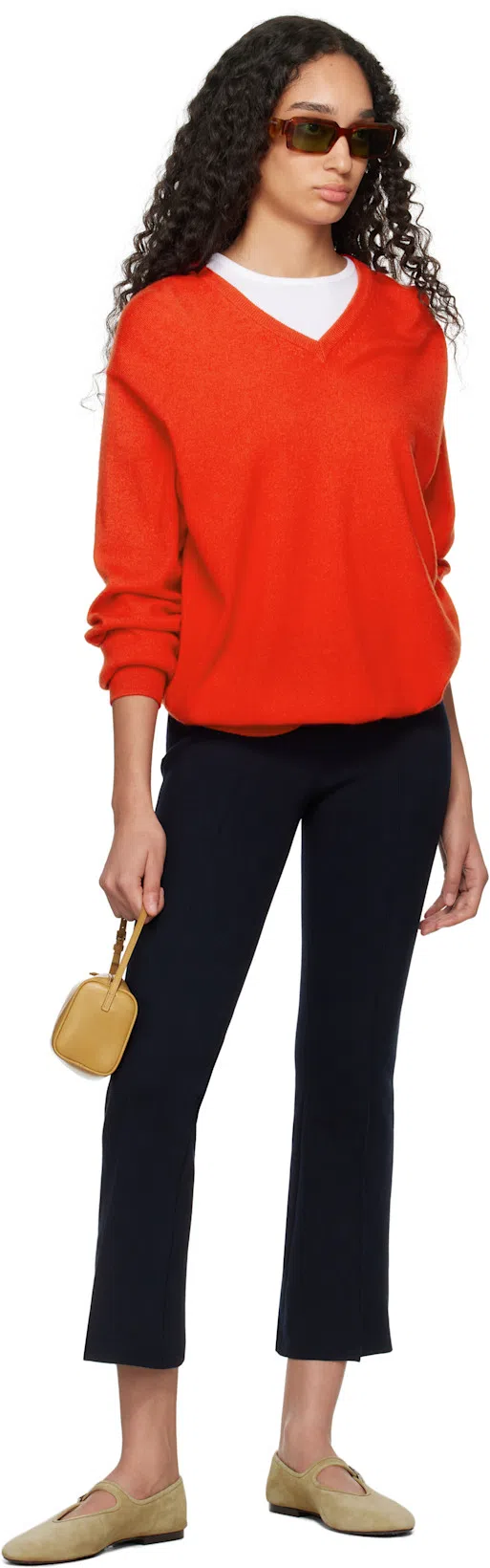 THE ROW Gracy Cashmere Knit V-neck Sweater In Red