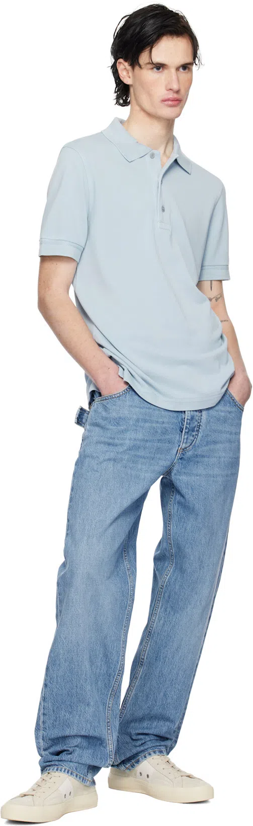 BOTTEGA VENETA Straight Leg Denim Trousers Green Patch In Blue