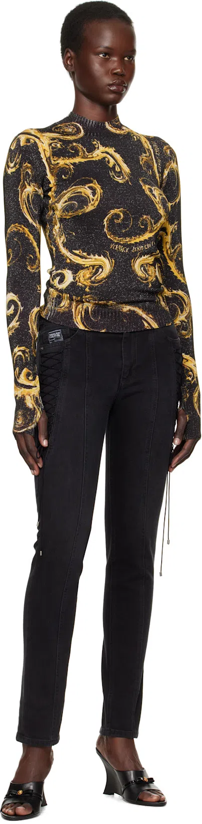 VERSACE Gianni Ribbon 95 Wedge Mules In Black