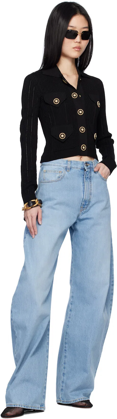 BALMAIN Gold & Black 1945 Soft Chain & Leather Bracelet In Ead Noir/or