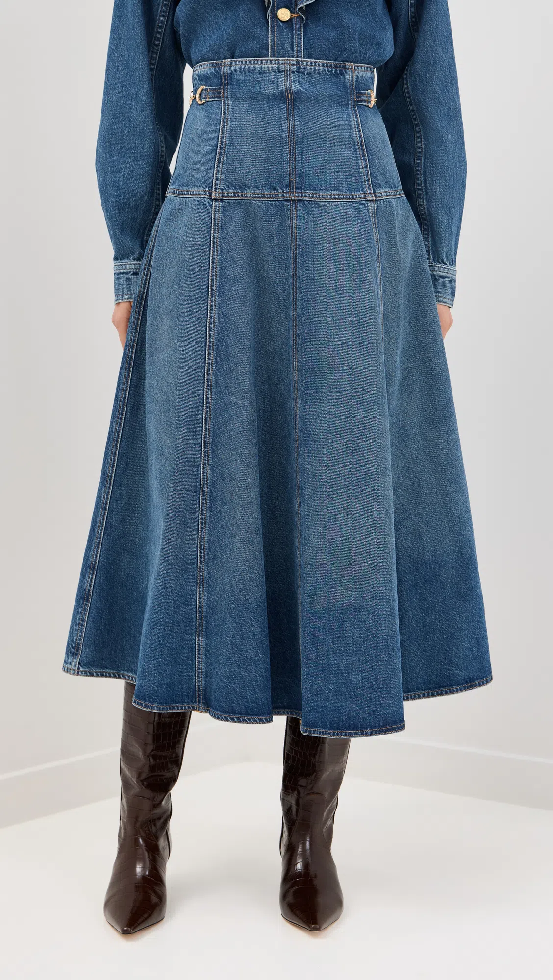 ULLA JOHNSON The Mathilde Ruffled Denim Shirt In Danube