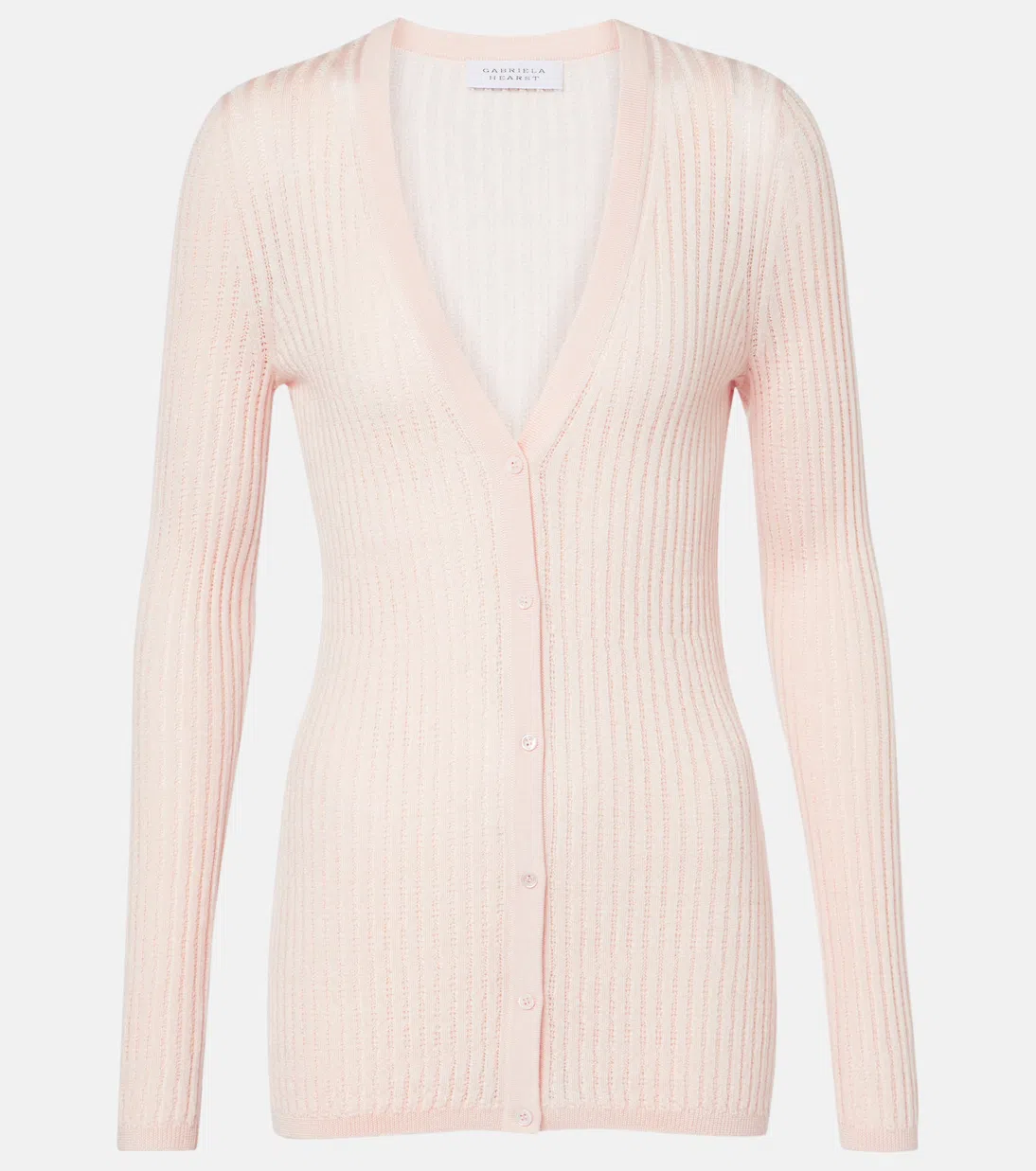 GABRIELA HEARST Emma V-neck Cashmere-silk Pointelle Knit Cardigan In Pale Blush