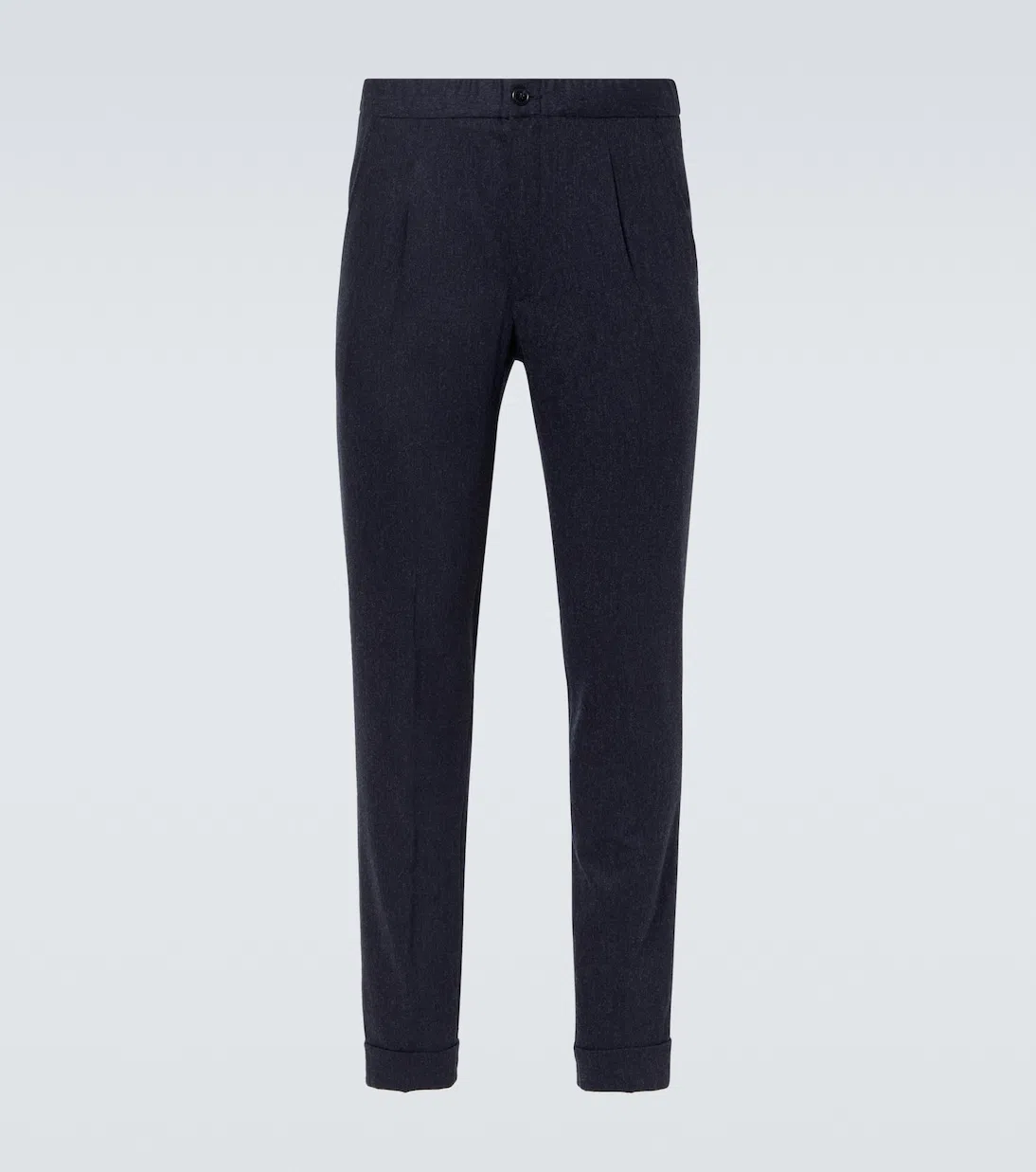 THOM SWEENEY Slim-fit Straight-leg Pleated Wool-blend Trousers In Blue
