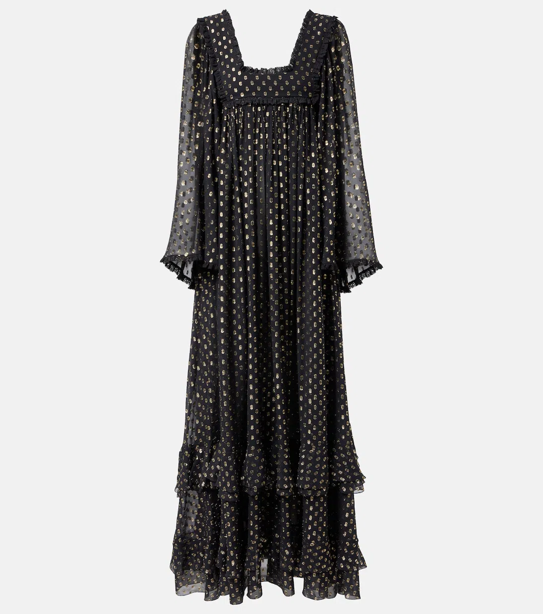 CHLOÉ Maxi Dress Silk Ruffles Scoop Neckline In Black