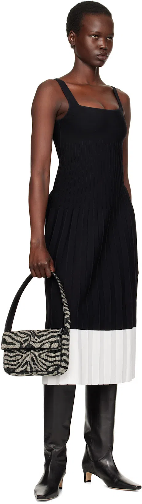 STAUD Ellison Womens Colorblock Knit Sheath Dress In Black