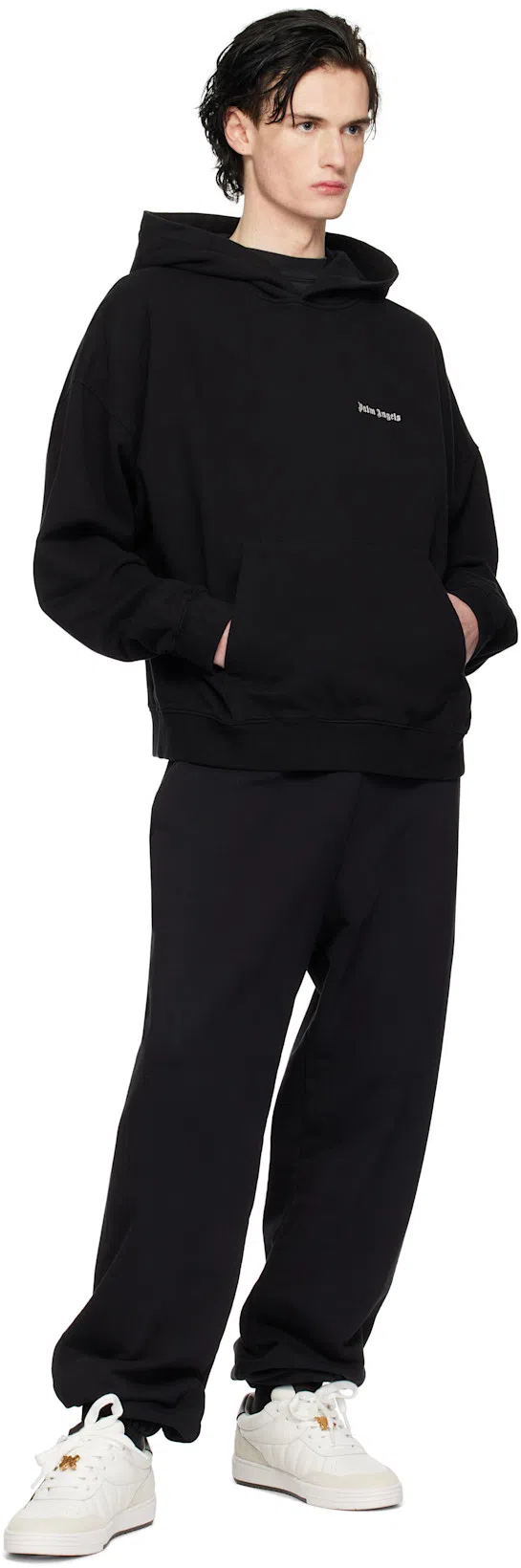 PALM ANGELS Back Curved Logo Oversized Short Sleeves T-shirt In Black