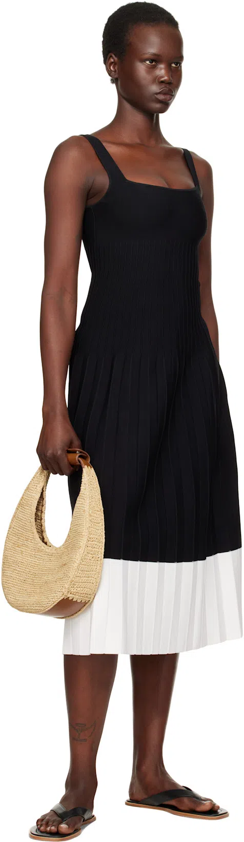 STAUD Ellison Womens Colorblock Knit Sheath Dress In Black