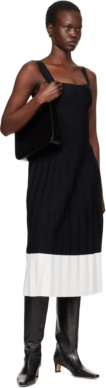 STAUD Ellison Womens Colorblock Knit Sheath Dress In Black