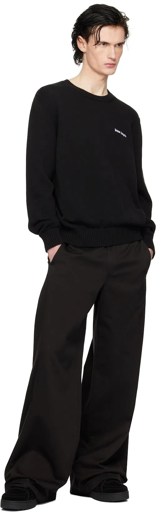 PALM ANGELS Logo Crewneck Sweatshirt In Black