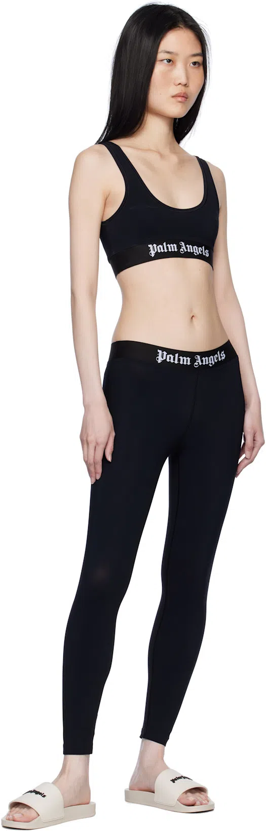 PALM ANGELS Black Classic Logo Sport Bra In Black White