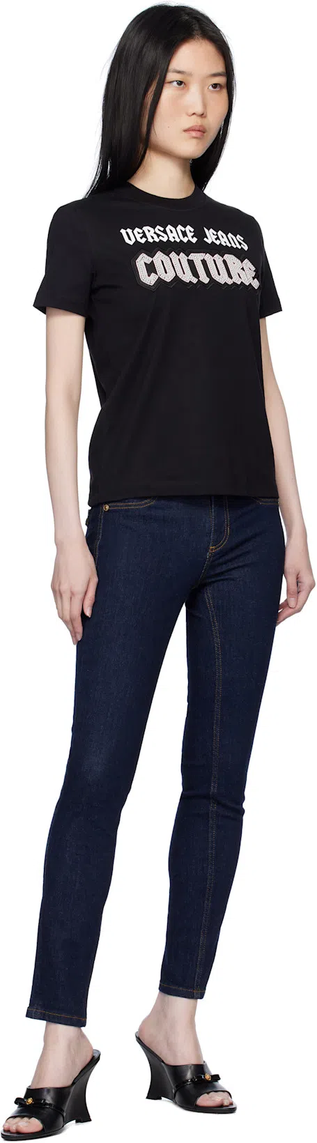 VERSACE Gianni Ribbon 95 Wedge Mules In Black