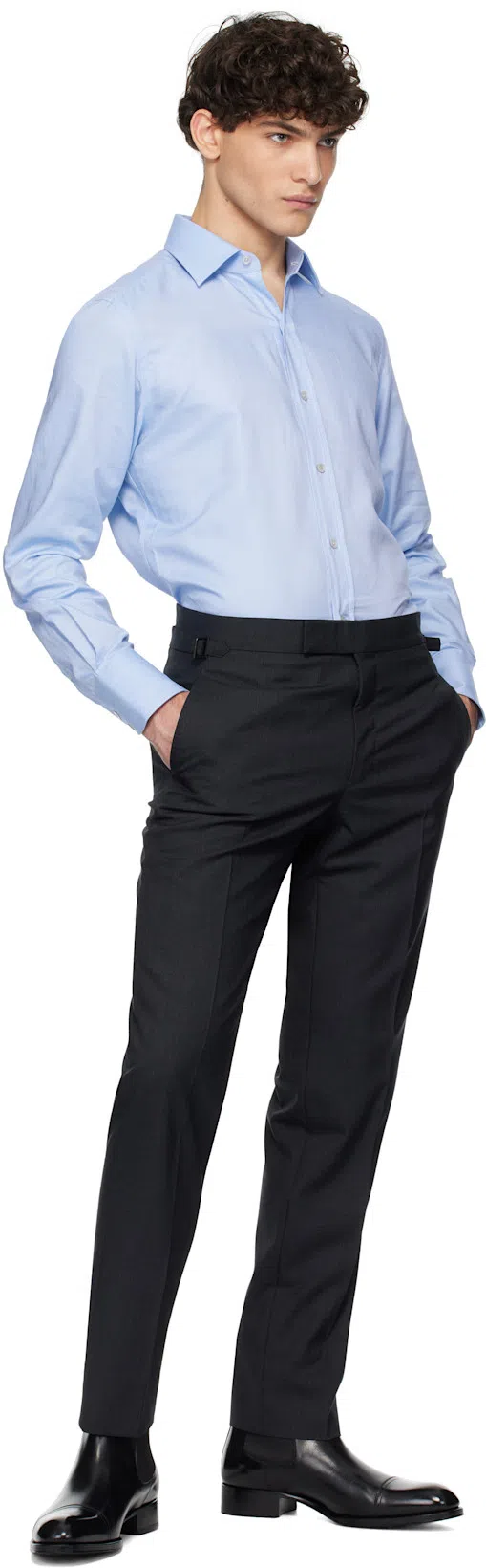 TOM FORD Gray Super Plain Weave Shelton Trousers In Dark Grey