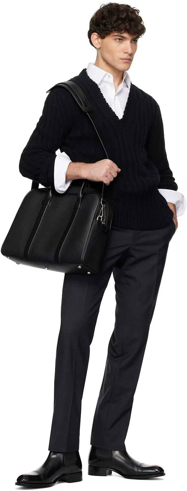 TOM FORD Gray Super Plain Weave Shelton Trousers In Dark Grey