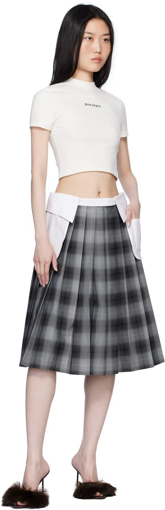 PALM ANGELS Logo Cropped T-shirt Crew Neck In White