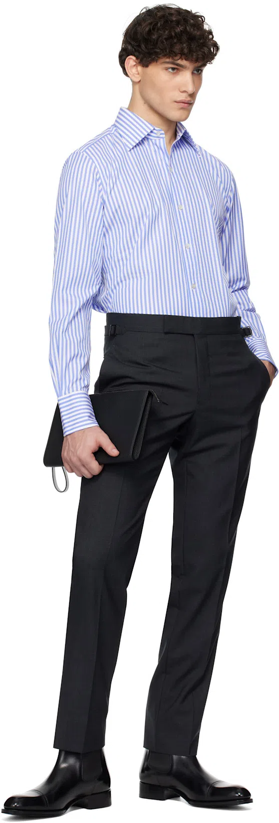 TOM FORD Gray Super Plain Weave Shelton Trousers In Dark Grey
