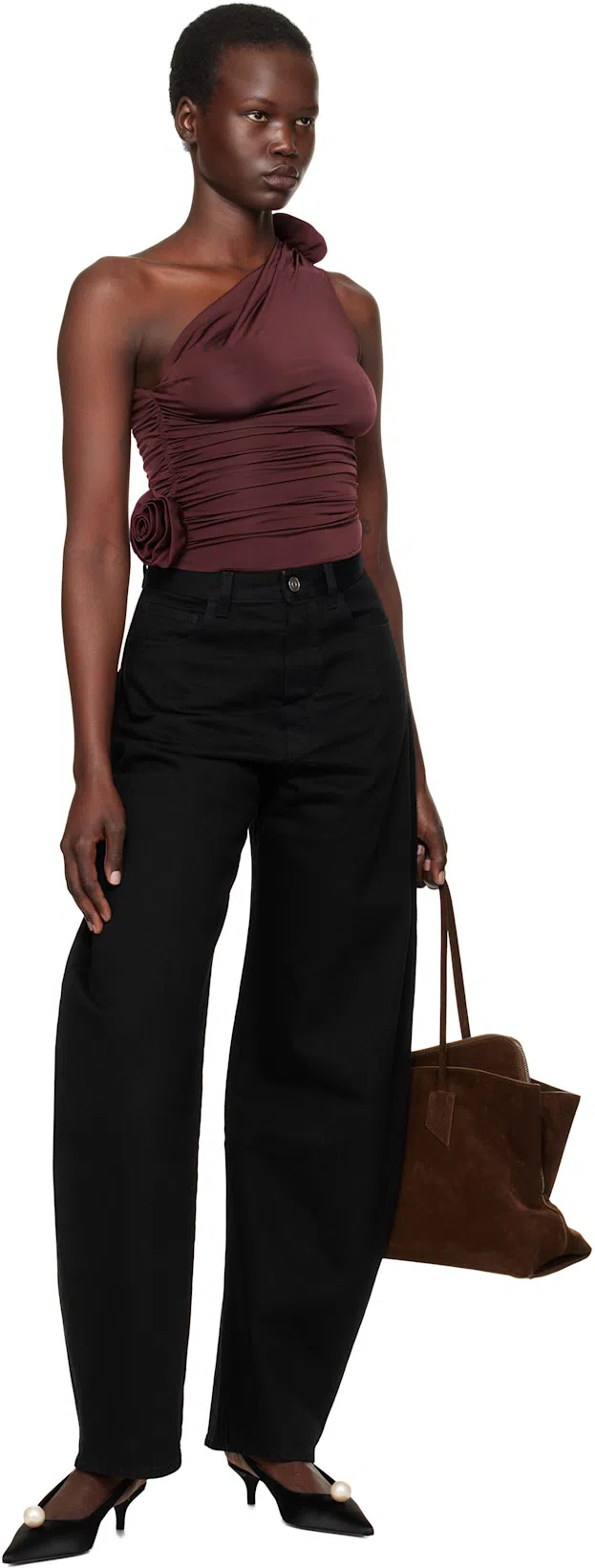 ATTICO La Passeggiata Brown Shoulder Bag With Two Top Handles In Leather Suede Woman