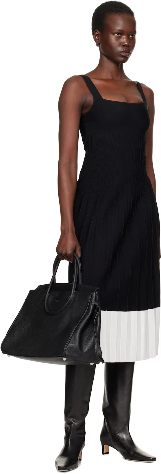 STAUD Ellison Womens Colorblock Knit Sheath Dress In Black