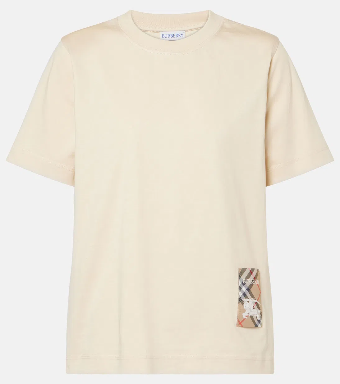 BURBERRY Cotton T-shirt With Check Applique In Brown