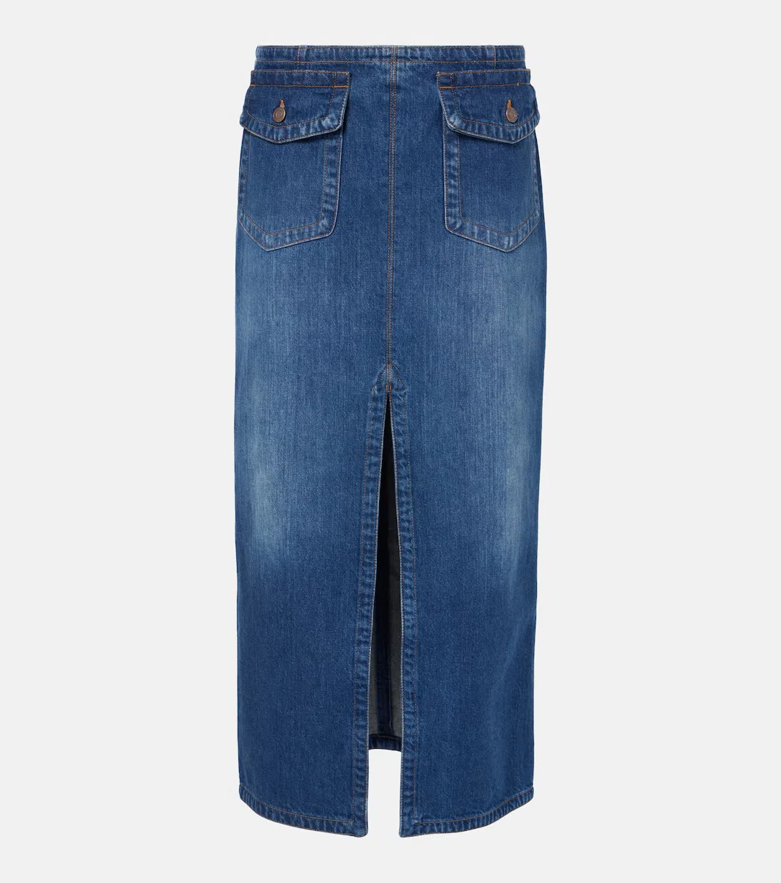 CHLOÉ Organic Denim Midi Skirt In Blue