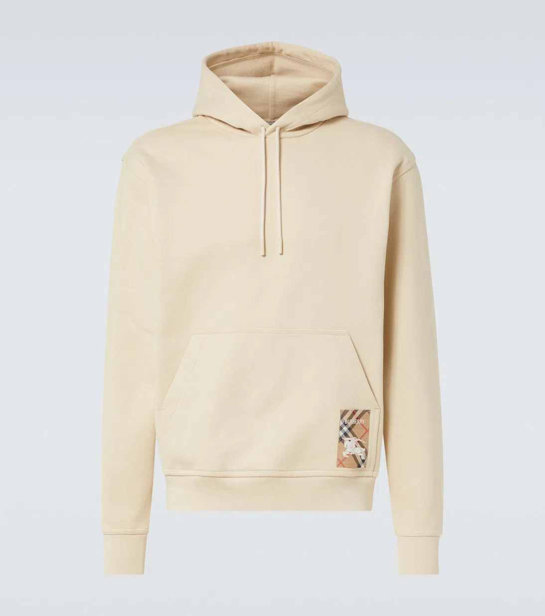 BURBERRY Check Label Hoodie In Nutmeg