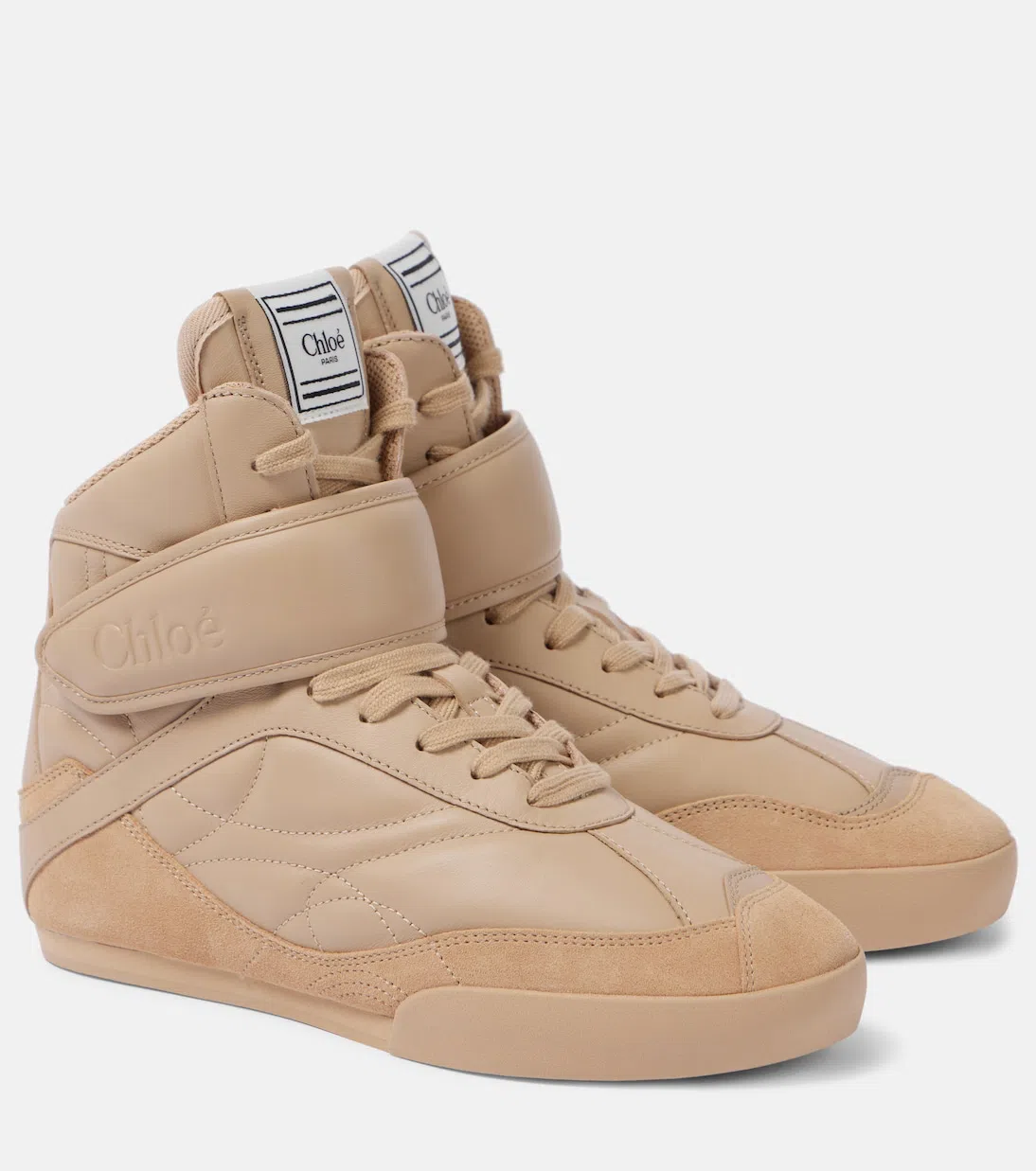 CHLOÉ High-top Leather Sneakers In Tan