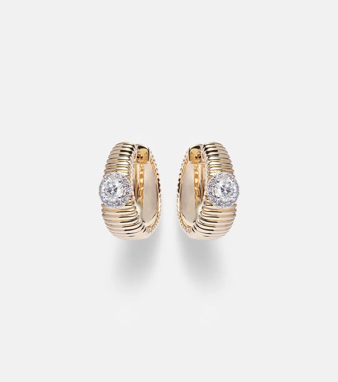 STONE AND STRAND Disco 14kt Gold Huggies With Diamonds