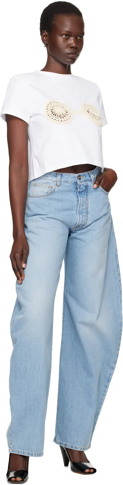 MAGDA BUTRYM Embellished Jersey T-shirt In White