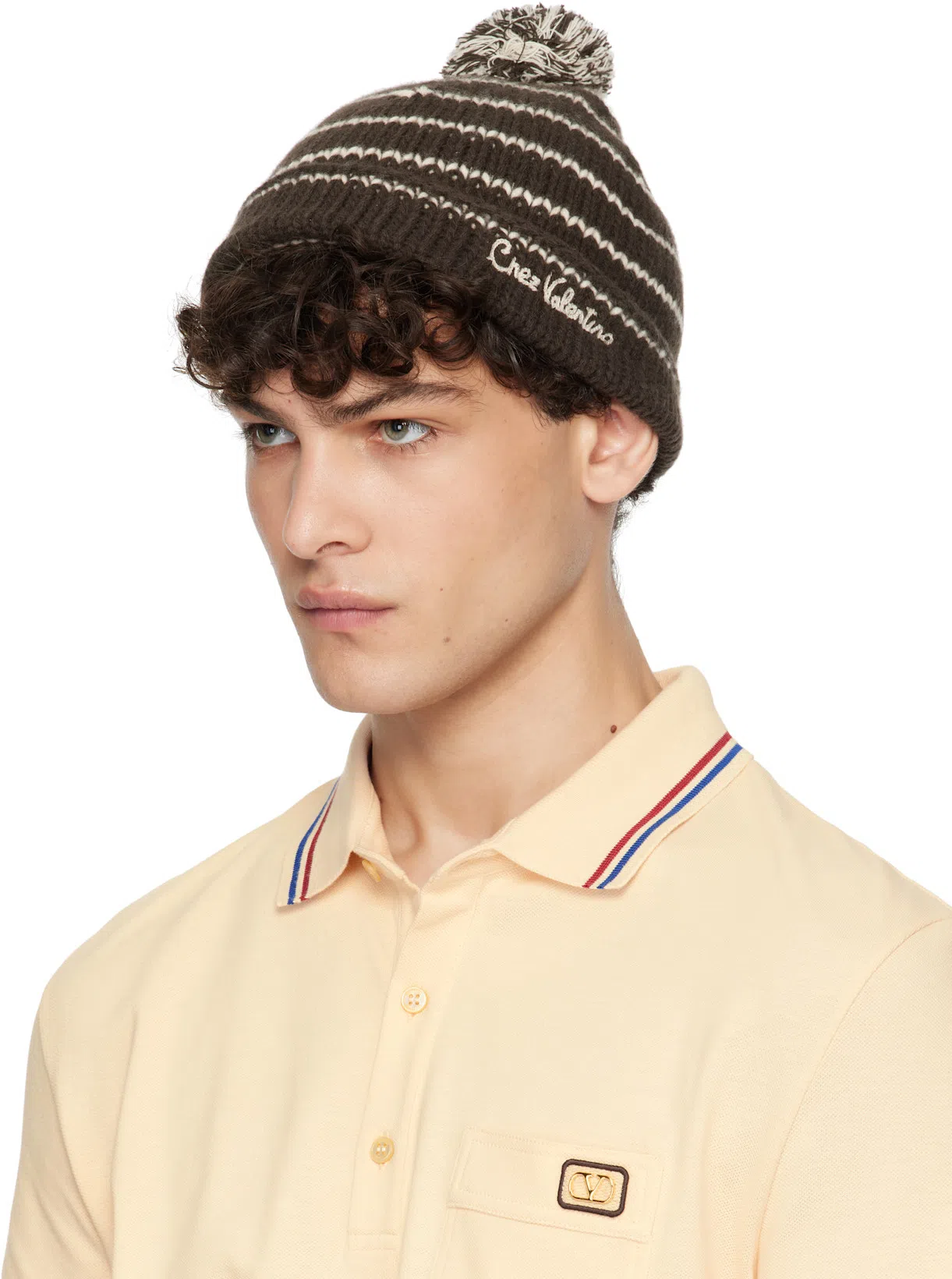 VALENTINO Cotton Piqué Polo Shirt With V-logo Patch In Neutral