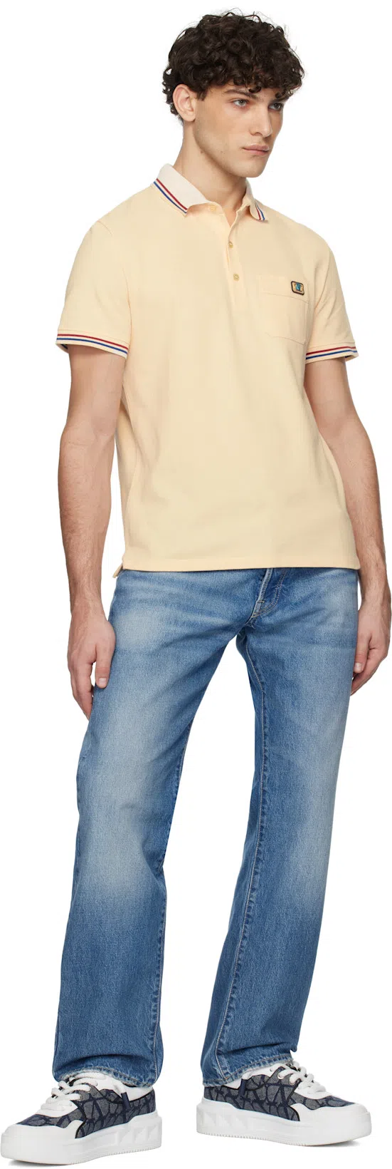 VALENTINO Cotton Piqué Polo Shirt With V-logo Patch In Neutral